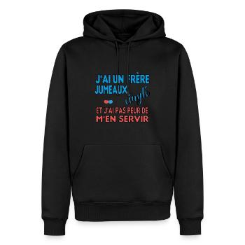 J'ai un frère jumeaux cinglé et je m'en sers - Sweat à capuche Premium bio Homme - noir - Devant - Nico (187cm)