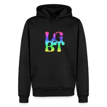 lgbt,typo,pride,regenbogen - Männer Premium Bio Hoodie - Schwarz - Vorne - Nico (187cm)