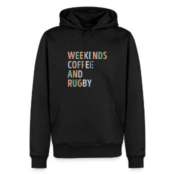 Wochenenden Kaffee und Rugby Mama - Männer Premium Bio Hoodie - Schwarz - Vorne - Nico (187cm)