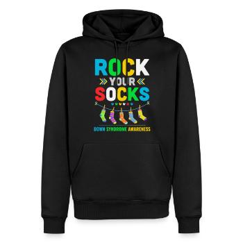 Journée de sensibilisation au syndrome de Down Chaussettes jaunes bleues - Sweat à capuche Premium bio Homme - noir - Devant - Nico (187cm)