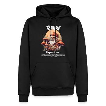 Cueillette Champignon Papi Mycologie Grand Père - Sweat à capuche Premium bio Homme - noir - Devant - Nico (187cm)