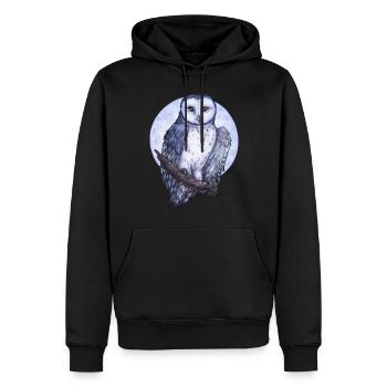 Eule Schleiereule weiß blau Mond Nacht Geschenk - Männer Premium Bio Hoodie - Schwarz - Vorne - Nico (187cm)