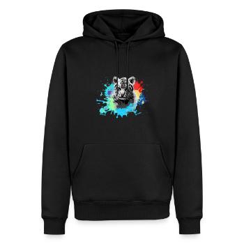 Tiger Baby,Tigre,Bleu,Graffiti,Peinture,Tache - Sweat à capuche Premium bio Homme - noir - Devant - Nico (187cm)
