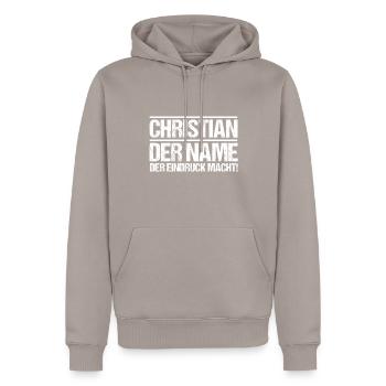 First name Chris Christian - Men’s Premium Organic Hoodie - taupe - Front - Nico (187cm)