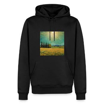 Spektakuläre Sonnenstrahlen über Sonnenblumen - Männer Premium Bio Hoodie - Schwarz - Vorne - Nico (187cm)