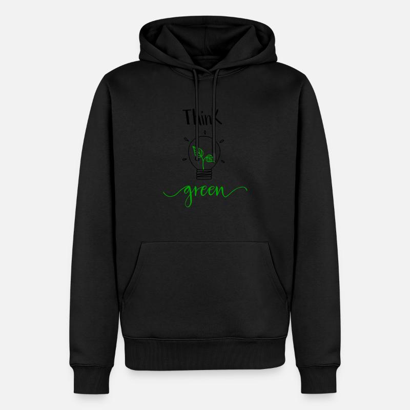 think green - Felpa con cappuccio ecologica premium da uomo - nero