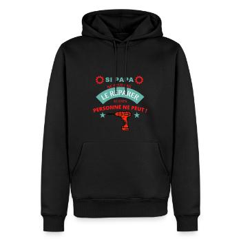 papa bricoleur - Sweat à capuche Premium bio Homme - noir - Devant - Nico (187cm)