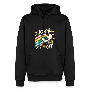 Duck Hunter Pun, Duck Off, Retro Waterfowl Duck - Männer Premium Bio Hoodie - Schwarz - Vorne - Nico (187cm)