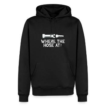 Wo bleibt der Schlauch? Feuerwehrmann Retter Feuer - Männer Premium Bio Hoodie - Schwarz - Vorne - Nico (187cm)