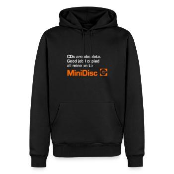 MiniDisc. CDs are obsolete (2 color) - Men’s Premium Organic Hoodie - black - Front - Nico (187cm)