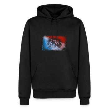vélo,vintage,illustration,coloré,rétro,graffiti - Sweat à capuche Premium bio Homme - noir - Devant - Nico (187cm)