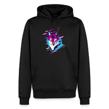 Wolf Tier 80er Retro Violett - Männer Premium Bio Hoodie - Schwarz - Vorne - Nico (187cm)