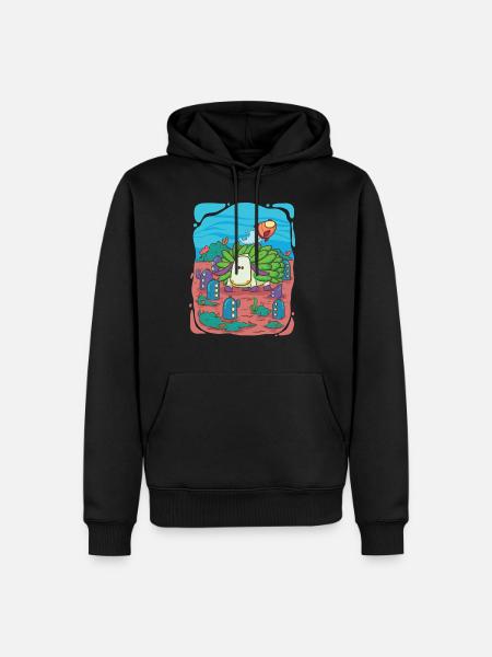 Blatt-Schaf-Schnecke besucht Unterwasserstadt - Männer Premium Bio Hoodie - Schwarz