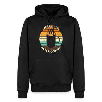 VINTAGE Life Begin After Coffee - Sweat à capuche Premium bio Homme - noir - Devant - Nico (187cm)