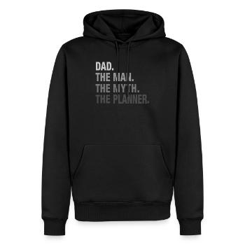 Dad. The Man. The Myth. The Planner. - Männer Premium Bio Hoodie - Schwarz - Vorne - Nico (187cm)