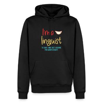 Je suis linguiste Pour gagner du temps, n - Sweat à capuche Premium bio Homme - noir - Devant - Nico (187cm)