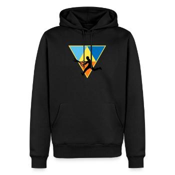 Distressed Editor - Männer Premium Bio Hoodie - Schwarz - Vorne - Nico (187cm)