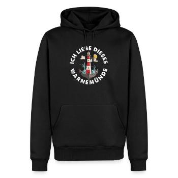 Ich liebe dieses Warnemünde Ostsee mit Leuchtturm - Männer Premium Bio Hoodie - Schwarz - Vorne - Nico (187cm)