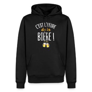 C'est l'heure de la bière cadeau humour alcool - Sweat à capuche Premium bio Homme - noir - Devant - Nico (187cm)