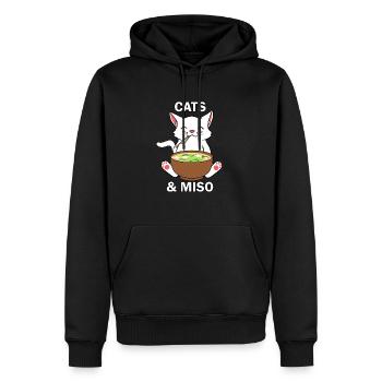 Nouilles ramen Kitty avec soupe miso et chats - Sweat à capuche Premium bio Homme - noir - Devant - Nico (187cm)