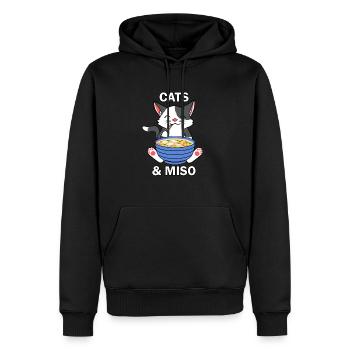 Chats japonais et soupe miso Ramen Kitty - Sweat à capuche Premium bio Homme - noir - Devant - Nico (187cm)