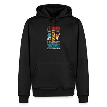 4 juillet Un pompier m’a façonné pour le plus grand bien - Sweat à capuche Premium bio Homme - noir - Devant - Nico (187cm)