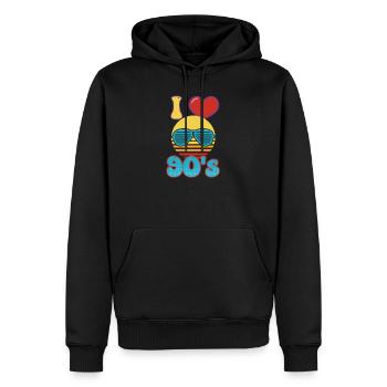 Ich liebe die 90er Ich liebe das Herz der 90er - Männer Premium Bio Hoodie - Schwarz - Vorne - Nico (187cm)