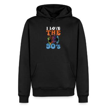 I Love The 90s I Love The 90s Cassette Player - Männer Premium Bio Hoodie - Schwarz - Vorne - Nico (187cm)