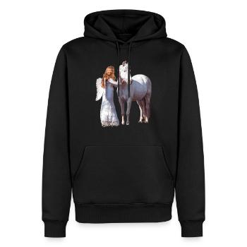 Glückliches Pferd mit Engel - Männer Premium Bio Hoodie - Schwarz - Vorne - Nico (187cm)