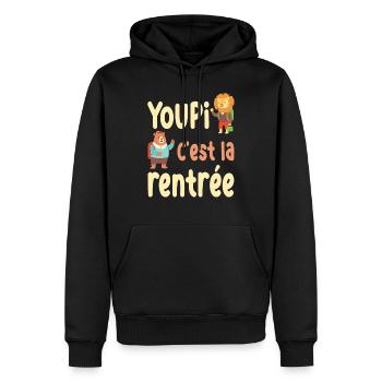 youpi c'est la rentrée / humour rentrée scolaire - Sweat à capuche Premium bio Homme - noir - Devant - Nico (187cm)