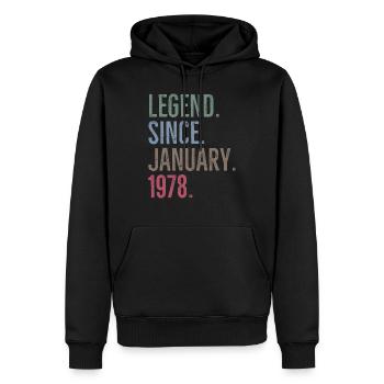 Légende depuis janvier 1978 - Sweat à capuche Premium bio Homme - noir - Devant - Nico (187cm)
