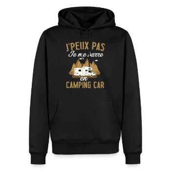 Je peux pas je me barre en camping car - Sweat à capuche Premium bio Homme - noir - Devant - Nico (187cm)