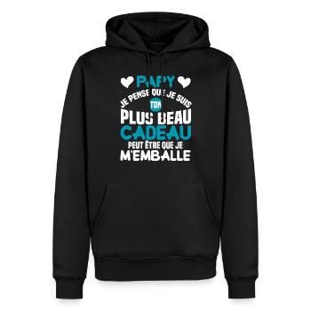 Papy ton plus beau cadeau cadeau grand père - Sweat à capuche Premium bio Homme - noir - Devant - Nico (187cm)