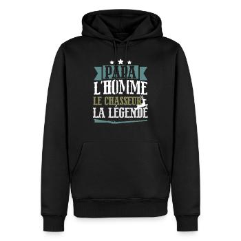 Papa l'homme le chasseur légende cadeau retraite - Sweat à capuche Premium bio Homme - noir - Devant - Nico (187cm)