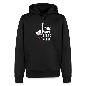 Une fille aime les oies en disant drôle d'oiseau - Sweat à capuche Premium bio Homme - noir - Devant - Nico (187cm)