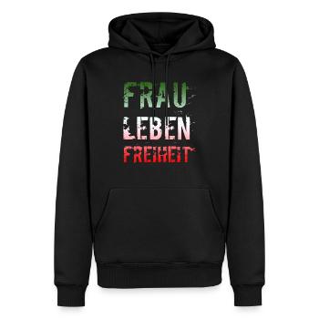 Frau Leben Freiheit Iran - Männer Premium Bio Hoodie - Schwarz - Vorne - Nico (187cm)