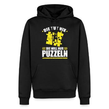 Lustiges Puzzle - Männer Premium Bio Hoodie - Schwarz - Vorne - Nico (187cm)