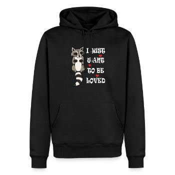 Raccoon Needs Hugs Ironic Raccoon Love - Sweat à capuche Premium bio Homme - noir - Devant - Nico (187cm)