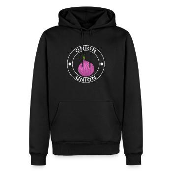 Onion Squad : légumes, dicton ironique, « manger - Sweat à capuche Premium bio Homme - noir - Devant - Nico (187cm)