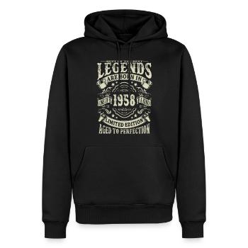Legenden geboren 1958 - Männer Premium Bio Hoodie - Schwarz - Vorne - Nico (187cm)