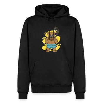 Süßer Bär spielt Badminton, lustiger Hobbysport, - Männer Premium Bio Hoodie - Schwarz - Vorne - Nico (187cm)