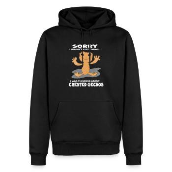 Thinking About Geckos: Ironisches Zitat: - Männer Premium Bio Hoodie - Schwarz - Vorne - Nico (187cm)