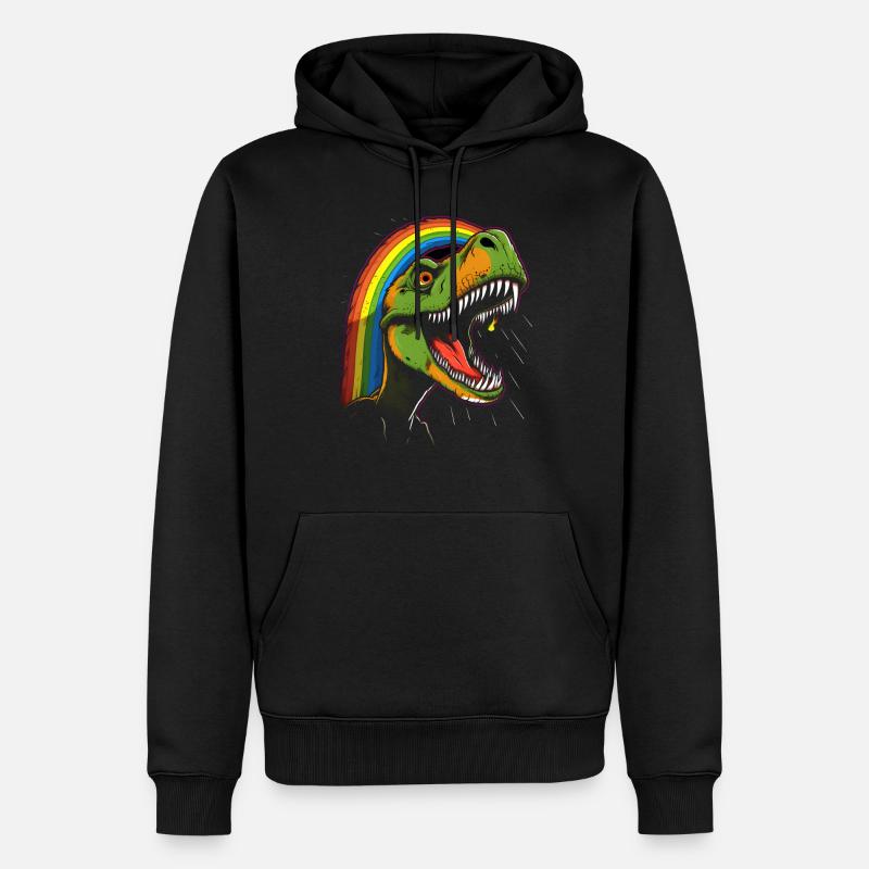 Regenbogen Tyrannosaurus - Männer Premium Bio Hoodie - Schwarz