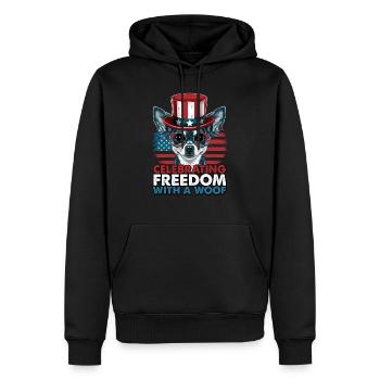 Chihuahua célèbre la liberté avec un woof - Sweat à capuche Premium bio Homme - noir - Devant - Nico (187cm)