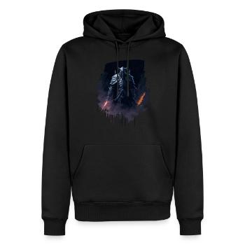 Dark knight with flames of fire as weapons - Men’s Premium Organic Hoodie - black - Front - Nico (187cm)