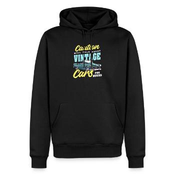 Un mécanicien automobile parlera de voitures anciennes - Sweat à capuche Premium bio Homme - noir - Devant - Nico (187cm)