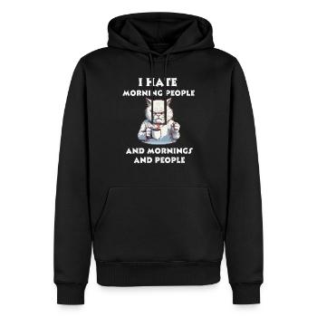Funny angry cat/ I hate Morning people - Men’s Premium Organic Hoodie - black - Front - Nico (187cm)