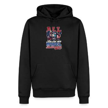 Modelleisenbahn All American Model Railroader - Männer Premium Bio Hoodie - Schwarz - Vorne - Nico (187cm)