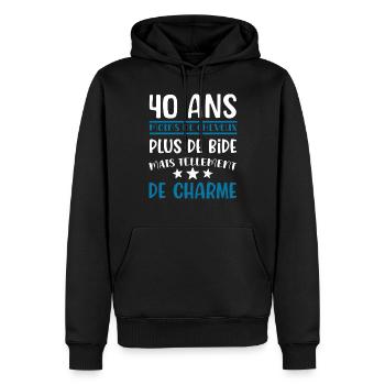 40 ans cadeau humour anniversaire homme beauf papa - Sweat à capuche Premium bio Homme - noir - Devant - Nico (187cm)
