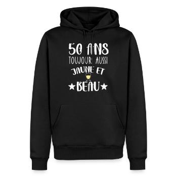 50 ans cadeau anniversaire homme humour beauf - Sweat à capuche Premium bio Homme - noir - Devant - Nico (187cm)